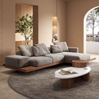 Juego de Sofás para Sala de Estar, Sofá Seccional Modular con Base de Madera Maciza, Tela Beige, Patas de Metal Plateado, Canape de Perfil Bajo