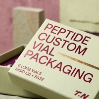 Boîte rigide personnalisée avec couvercle et base verts pour 6 flacons de peptides, impression offset sur éponge