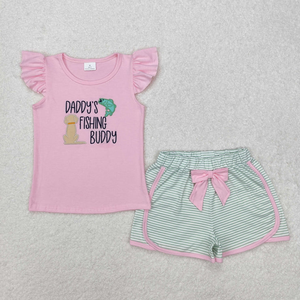 Ensemble de shorts pour bébé fille et garçon, broderie 'Daddy's Fishing Buddy', vêtements en spandex/coton, tenues d'été pour tout-petits, vente en gros - Product Image 2