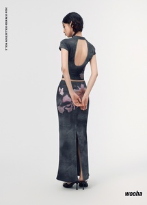 Set Ispirato al Qipao Cinese, Camicia Vintage in <span class=keywords><strong>Tulle</strong></span> e Gonna Sopra il Ginocchio con Colletto a Fiocco e Vestibilità Regolare - Product Image 4