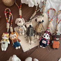 Porte-clés coréen fait main en tissu, poupée animale de dessin animé, breloque mignonne pour sac, accessoires à suspendre au tableau de bord de voiture, cadeau pour femmes et filles
