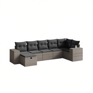 Conjunto de Sofá de Jardín de Ratán Sintético Gris, 6 Plazas, Estructura de Acero, Muebles de Exterior, Diseño Contemporáneo - Product Image 1