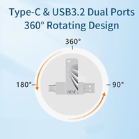 Clé USB 3.0 en métal Type-C pivotante 32 Go-512 Go 2-en-1 avec vitesse de lecture de 100-150 Mo/s et de lecture/écriture de 30-50 Mo/s, cryptage, logo personnalisé