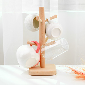 Support à tasses en bois de hêtre, forme carrée, égouttoir suspendu, rangement de boissons pour cuisine, style japonais simple - Product Image 3
