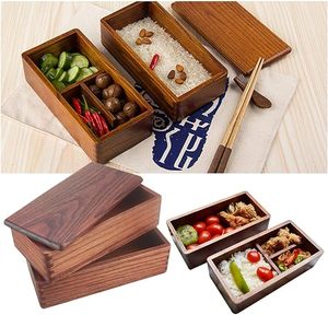 Rectangular Stackable 2 Layer Lunch Box Natural Wooden Bento Box Container