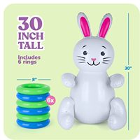 30-Zoll Osterhase Aufblasbares Ringwurfspiel für Kinder und Erwachsene, 6 Ringe, Gewichteter Boden, Familien-Outdoor-Party, Weiß