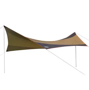 Large Tent Tarp 5.5x5.6m Outdoor 5-8 Person Sun Shelter Attached Pole Camping Canopy Waterproof Beach Sun Shade