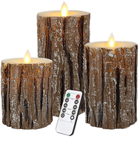 Bougies LED à piles Alibaba Chine en gros, effet flamme vacillante, avec mèche mobile, en cire véritable, forme pilier, aspect écorce de pin, avec télécommande et minuterie
