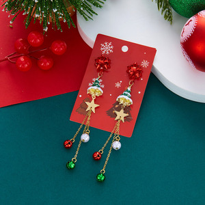 Anting-anting Rumbai Panjang Bintang Natal Baru Rinhoo untuk Wanita, Anting-anting Kristal Halus Berbentuk Pita Lonceng Berongga, Perhiasan Festival Natal - Product Image 2