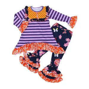 בסיטונאות 6 pcs חצוצרה-Winter Baby Girls' Irregular Flower Stripe Dress Trumpet Trousers Children's Lovely Suit