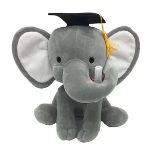 Cute Big Ears Gray Elephant Grad Gifts Soft Plush Toys Wholesale OEM Sublimation Graduation Elephant White Ears