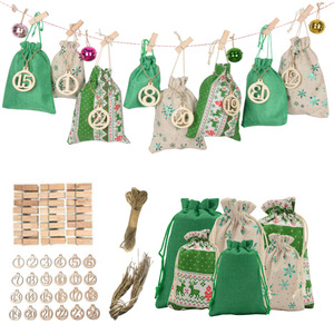 Yiwu vente en gros sacs en coton biologique personnalisables vert cerf de Noël Design plaqué or flocon de neige recyclable cordon numérique - Product Image 2