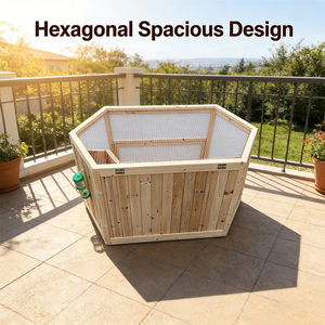 Hábitat de Madera Hexagonal Grande de Dos Niveles para Animales Pequeños, para Cobayas, Hámsters y Ratas, con Escalera Interna y Caja de Escondite - Product Image 1