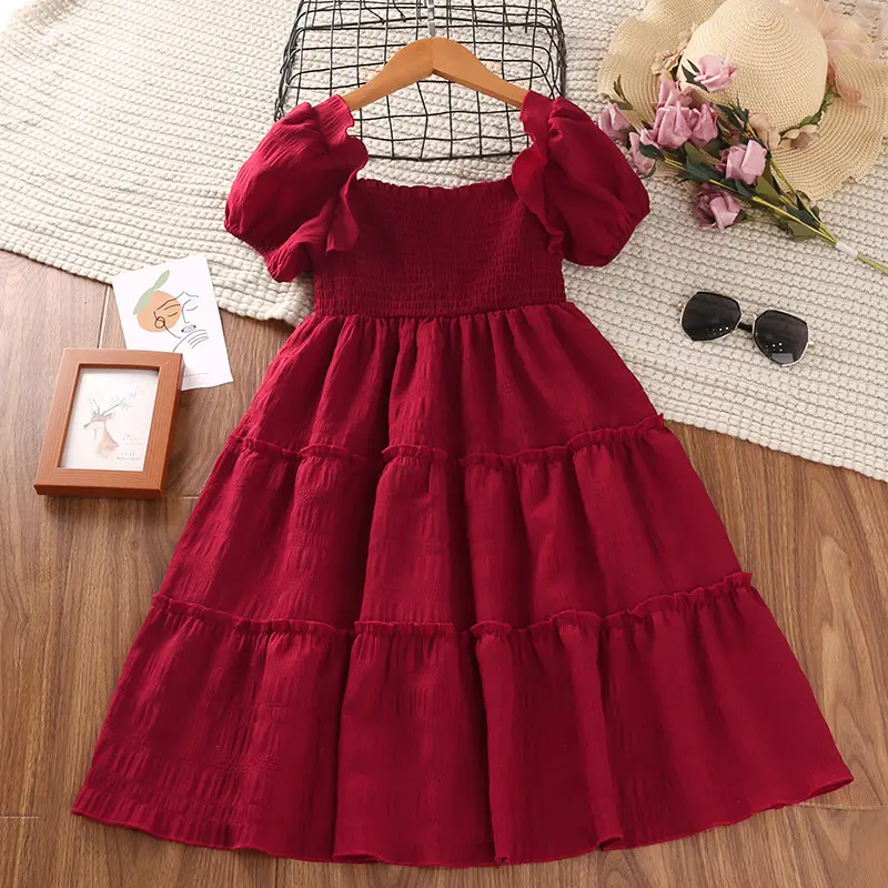 Girls dress new 2022 summer Korean version short-sleeved tube top stitching princess skirt children's clothing girls dress