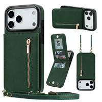 Étui portefeuille bandoulière pour iPhone 17 Pro 18 Pro Max, en cuir, anti-RFID, avec porte-cartes et rabat zippé