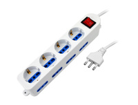 Multiprise avec interrupteur, type italien, 8 prises 2P+T 10/16A + 4 prises Schuko 10A.