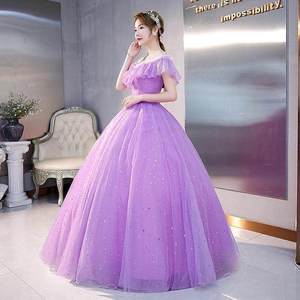 Violet Gauze Long Evening Dress With 3D Flowers Stage Performance Women's Art Exam Outfit Dreamy Forest Style Puffy Skirt - Product Image 3