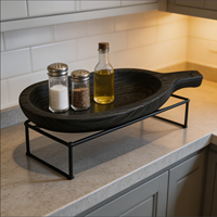 Plateau de service ovale en bois massif naturel 45cm X 21cm X 6.5cm, style rustique moderne, pour table basse, repas, fête, décoration intérieure