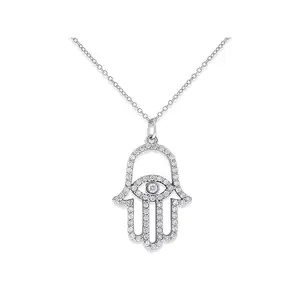 18k Gold Plated Jewelry Turkish Bling Bling Diamond 925 Sterling Silver Cubic Zircon Hamsa Hand Shape Necklace Charms
