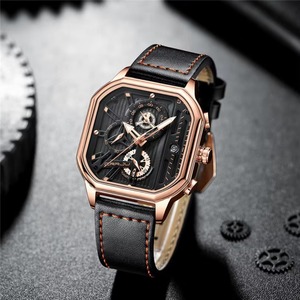 Montre à quartz pour homme de haute qualité, multifonctionnelle, avec calendrier, mouvement à quartz en cuir, cadran carré, luminescent - Product Image 5