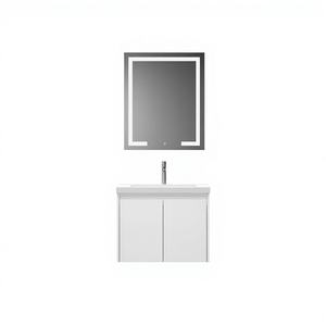 Meuble-lavabo mural moderne en bois massif durable avec vasque en céramique intégrée, miroir LED, résistant à l'eau, pour usage hôtelier, Vietnam - Product Image 1