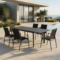 Table de salle à manger moderne en alliage d'aluminium robuste, extensible, à feuilles papillon, auto-rétractable, durable et résistante aux intempéries pour hôtel, école, villa