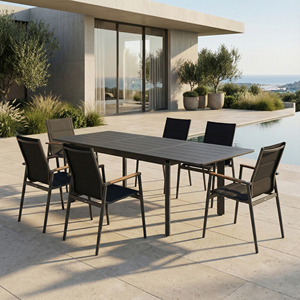 <span class=keywords><strong>Table</strong></span> de salle à manger moderne en alliage d'aluminium robuste, extensible, à feuilles papillon, auto-rétractable, durable et résistante aux intempéries pour hôtel, école, villa - Product Image 1
