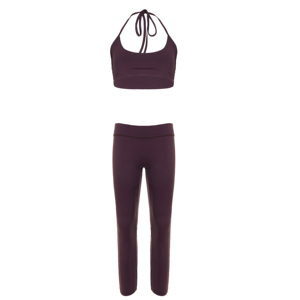 Conjunto de Yoga Casual de Verano de Alta Elasticidad, Top Corto Halter con Tiras en la Espalda y Leggings hasta el Tobillo, 2 Piezas, Traje Deportivo Sólido - Product Image 6
