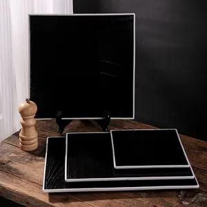 Фарфоровая рельефная посуда CANHUI, набор посуды, керамические квадратные плоские сервировочные тарелки, матовая черная уникальная форма, обеденная тарелка