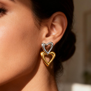 Pendientes de Botón en Forma de Corazón, Chapados en Oro de 18K, Acero Inoxidable, Joyería para el Día de San Valentín EH12260 - Product Image 1