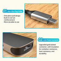 Hub d'extension USB-C 6-en-1 avec sortie vidéo HDMI, charge rapide PD, ports USB, lecteur de cartes SD/TF, en alliage d'aluminium