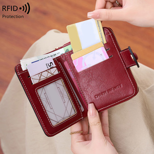 Portafoglio corto da <span class=keywords><strong>donna</strong></span> RFID, supporto per Slot Multi Card multifunzione, <span class=keywords><strong>portamonete</strong></span> <span class=keywords><strong>con</strong></span> fibbia retrò alla moda - Product Image 4