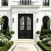 Puerta Doble de Entrada Negra Estilo Moderno con Vidrio Arqueado, Puertas de Seguridad, Puerta Doble de Entrada con Arco