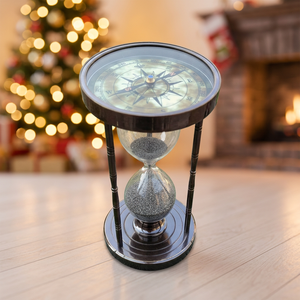 Sablier en verre traditionnel CH avec boussole magnétique intégrée, fait main, décoration de Noël - Product Image 1