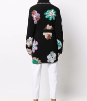 Pakaian Wanita Musim Dingin Kustom Sweater Bunga Jumper Leher V Kardigan Rajut Longgar