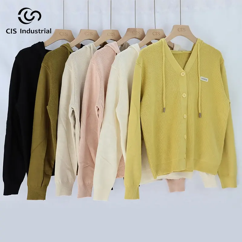 OEM ODM Custom Logo Women Sweater Knitwear Button Cardigan Girls long Sleeve Knitted Hooded Cardigan Sweater Jacket Women