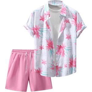 Conjunto de Camisa de Manga Corta y Pantalones Cortos con Estampado Floral para Hombre FOXA, Talla Grande, Transpirable, de Poliéster - Product Image 1