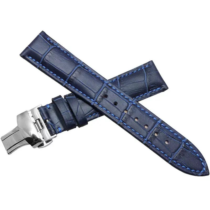 MINGJIANG band blue watch band blue crocodile watch strap genuine alligator watch strap