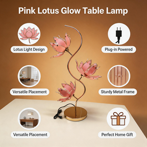 Lámpara Artística de Flor de Loto Rosa, Tallo Curvo Chapado en Oro con Pétalos de Vidrio, Lámpara de Lectura de Cabecera E26, Nueva Decoración China - Product Image 4