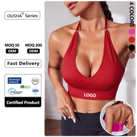 Gilet d'entraînement de gymnastique pour femmes soutien-gorge de sport V profond Yoga et Pilates avec bretelles réglables dos nu soutien bas conception sans couture Logo dos