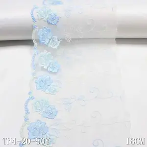 Spot Fresh 18CM White Nylon Tulle Colorful Flower Wave Edge Embroidered Lace Trim Embroidery Lace For Women