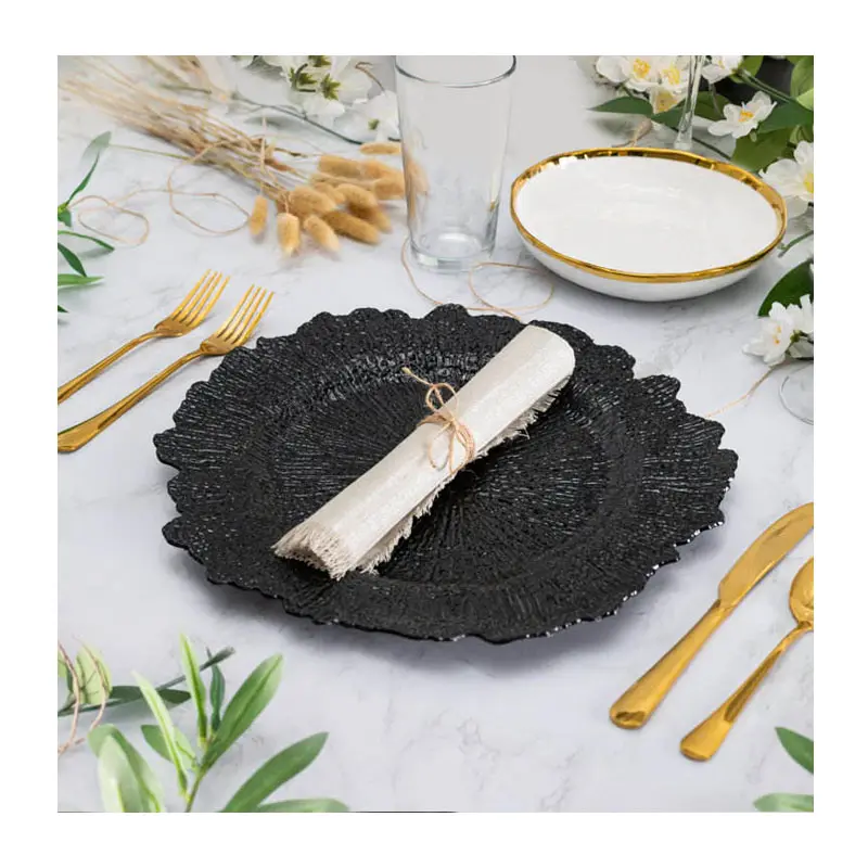 Plastic Black Charger Plate Wedding Party Restaurant Underplates Table Decorative Charger Plates