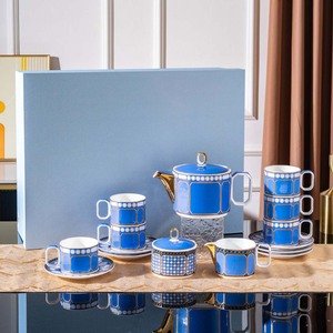 Colorful Geometric Gold Trim Porcelain <b>Tea</b> Set With Teapot Cups And Saucers In Matching Gift <b>Box</b> For Afternoon <b>Tea</b> And Gifting - Product Image 2