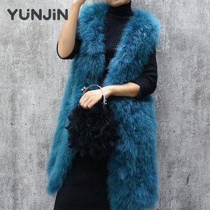 Veste sans col en plumes de dinde <span class=keywords><strong>extra</strong></span> longue en velours pour femmes, coupe ample, couleur unie, décontractée - Product Image 1