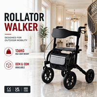 Déambulateur avec siège, hauteur 59 cm, roues avant de 12 pouces, capacité de charge de 136 kg, pliable, 4 roues, OEM ODM CE UKCA ISO 13485