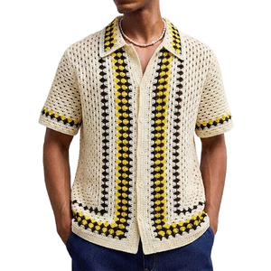 <span class=keywords><strong>Cardigan</strong></span> da Uomo Americano Casual Lavorato a Maglia con Colletto Rovesciato Personalizzato a Righe Traforato Polo da Uomo in Maglia - Product Image 1