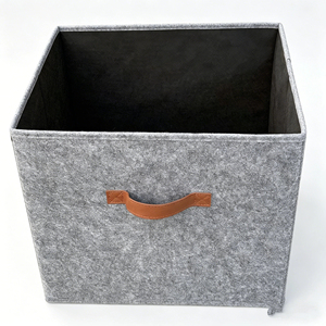 Cesto de Almacenamiento de Fieltro Gris, Cesto de Tela Plegable con Asa de Cuero, Caja Organizadora Plegable para Armario - Product Image 3