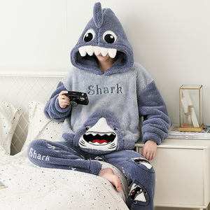 Ensembles de vêtements de nuit d'hiver pour hommes, pyjamas en peluche à capuche, pyjamas en velours épais pour adolescents, pyjamas de dessin animé - Product Image 3