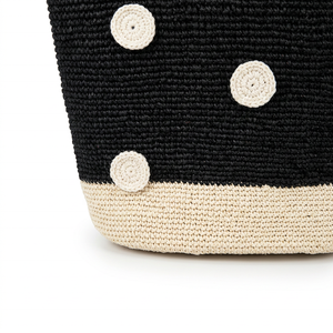 Sac fourre-tout de plage portable en raphia noir avec fermeture éclair, anneau en bois et bandoulière tressée à la main pour l'été, les voyages et l'usage quotidien - Product Image 5