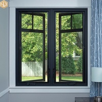 Ventana Francesa Moderna Negra con Rejilla, Malla de Acero Inoxidable, Horizontal, de Aleación de Aluminio, Doble Acristalamiento, Abatible, para Uso Exterior en el Hogar